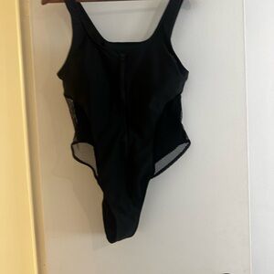 Black One-Piece Swimsuit with Mesh Accents